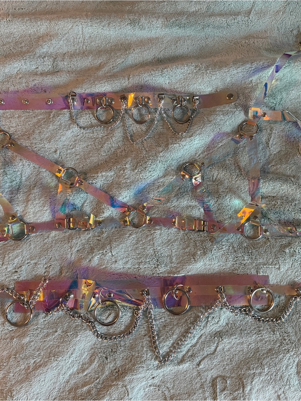 Holographic Silver Chain Harness Belt - Women Accessories